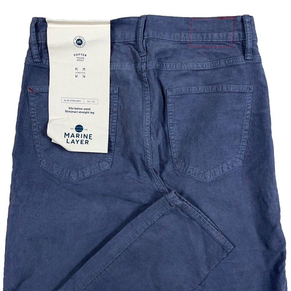 Marine Layer Corduroy Pants Men 33x32 Slim Fit Straight Leg Blue‎ Chino Dress